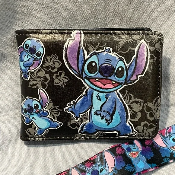 NEW Disney Stitch w/ Tropical Flowers Bifold Wallet & Lanyard by Buckle-Down - Picture 2 of 4